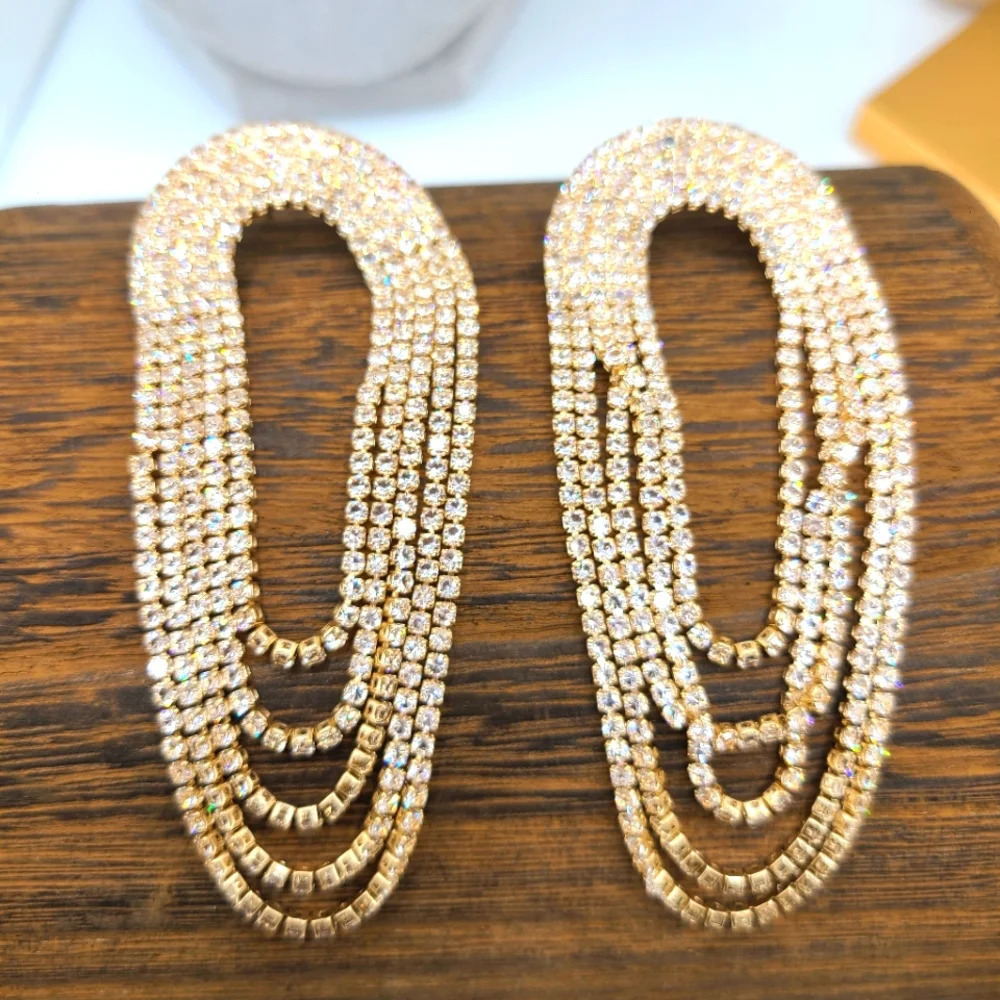 Goldtone Rhinestone Earrings • Modern Does 70s • Ultra Glam